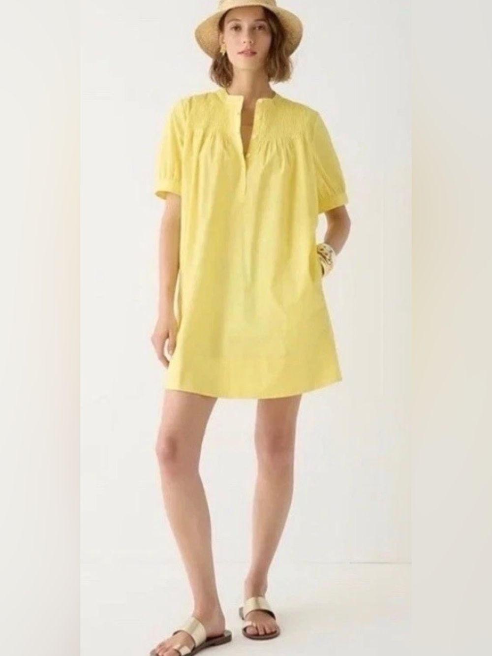 J Crew Short Sleeve Mini Dress Yellow Cotton Poplin Womens size XXS